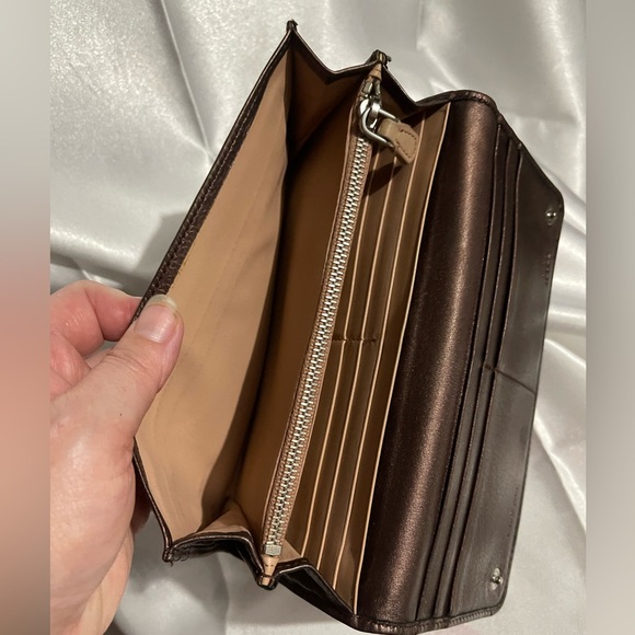 PRADA - Vintage! FULL INCLUSION Metallic Chocolate Soft Calf Leather Long Wallet - Picture 7 of 13